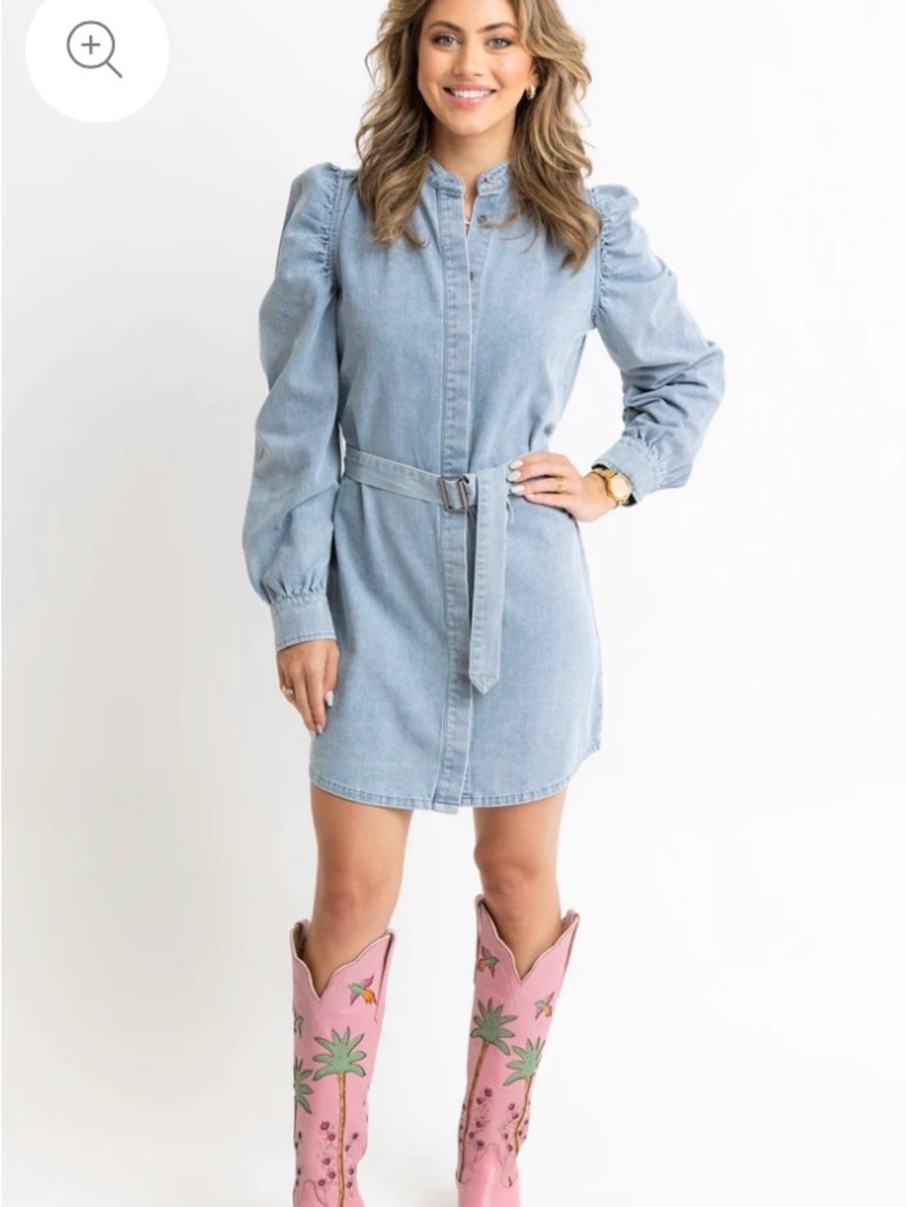Karlie Denim Puff Sleeve
Belted Dress large